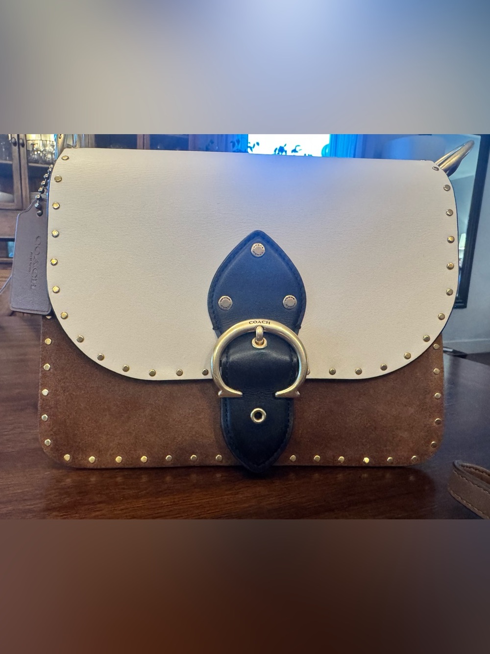 Coach Beat 4595 Colorblock with Rivets, Suede and Leather Crossbody Bag